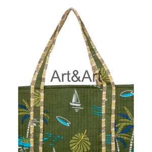 Cotton Quilted Block Print Tote <b>Bag</b> <b>Women</b> Boho Travel Handmade Shoulder Purse Large Floral <b>Weekender</b> Bridesmaid Gift Vintage - Product Image 3