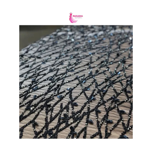 Tela de Encaje con Cuentas de Organza Hecha a Mano, Cuentas Bordadas de Lujo, Encaje Africano, Tela Elegante Adornada para Vestidos - Product Image 4