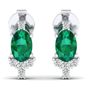 REYES Precio al por Mayor, Pendientes de Plata de Ley 925 con Moissanita, Cierre de Rosca, Chapados en Oro Blanco de 14K, Joyería con Piedras Preciosas de Esmeralda - Product Image 2