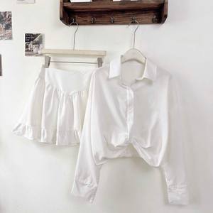 High Quality Casual <b>White</b> Blouse with Ruffle Hem Skirt Women Two Piece Set - Product Image 2