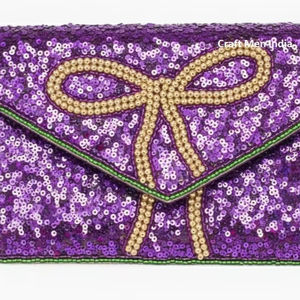 Pochette de soirée en perles faites à la main pour le Mardi Gras, avec un motif à carreaux abstrait, élégante pochette pour femmes, idéale pour les cadeaux et les événements - Product Image 1