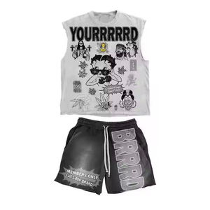 Conjunto de Camiseta sin Mangas y Pantalones Cortos para Hombre, Estilo Vintage con Logotipo Frontal, Lavado Ácido Personalizado - Product Image 1