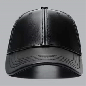 Gorra de béisbol unisex clásica de cuero PU de 5 paneles, gorra deportiva ajustable con logotipo personalizado con diseño liso sólido para hombres - Product Image 2