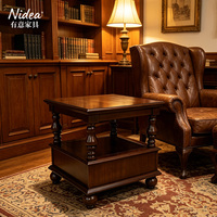 Mesa Auxiliar Tradicional de Madera Maciza con 1 Cajón, Mesita de Noche Clásica, Mesa Lateral de Madera Resistente para Sala de Estar y Dormitorio