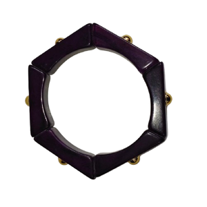 Pulsera Elástica de Resina Geométrica Morada de Lujo - Brazalete de Acrílico con Cuentas Doradas - Pulsera Elástica para Mujer - Product Image 4