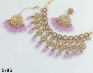 Indian Traditional Drop & Stone Flower Stylish Gold Plated and With Matching Earring and Maagtika Necklace Set for Women - Product Image 5