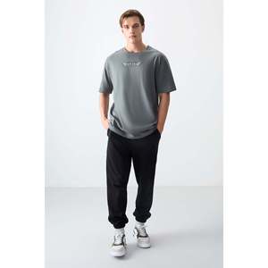 Camiseta Caqui para Hombre, 100% Algodón, Gruesa, Suave, Texturizada, Corte Holgado, Estampada, Jersey-88356 - Product Image 3