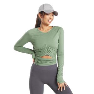 Women's Seamless Wrap-<b>Tie</b> Workout Set Long Sleeve Crop <b>Top</b> and High <b>Waist</b> Shorts Stretch Yoga Gym Fitness Activewear Set - Product Image 1