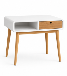 Bureau de travail scandinave moderne convertible en bois d'hévéa, MDF et placage de frêne, finition naturelle - Product Image 2