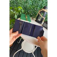 Dompet kartu pintar RFID kulit Vegan uniseks, dompet berkancing penutup kasual mekanisme otomatis penggunaan sehari-hari dompet kain merah