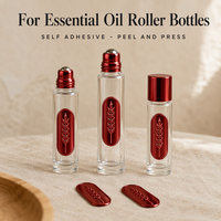 Étiquettes personnalisées en aluminium anodisé gaufré, forme capsule, rouge brillant, pour flacons roll-on d'huiles essentielles