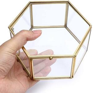 Hexagon Brass Glass Jewelry <b>Box</b> Gold Geometric <b>Keepsake</b> <b>Box</b> Wedding Ring Bearer <b>Box</b> Clear Glass Decorative Trinket <b>Box</b> Organizer - Product Image 1