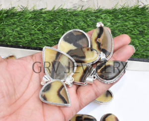 Lot de pendentifs ethniques en argent sterling 925 faits à la main en gros pierre précieuse septarienne jaune naturelle GRV BIJOUX Fêtes Anniversaires - Product Image 3
