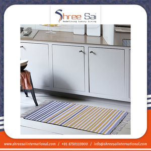 Vente en gros de tapis d'intérieur de qualité supérieure du fabricant indien 100% coton Ensemble de tapis brodés rayés faits à la main Exposition - Product Image 6