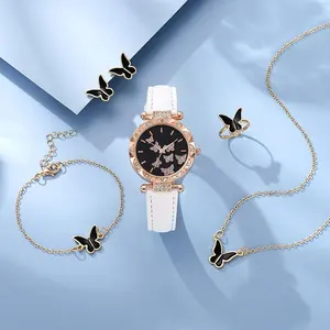 Conjunto de Joyería de Reloj de Moda de Lujo para Mujer, Anillo de Mariposa, Collar, Aretes, Reloj de Diamantes de Agua de Lujo, Conjunto de Pulsera Casual - Product Image 2