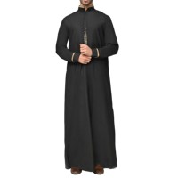 Thobe Juba islamique pour homme grande taille, style saoudien, noir, thermique, respirant, couleur unie, taille personnalisée, collection automne, style urbain
