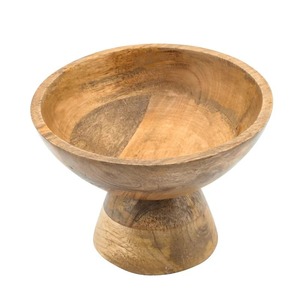 Bol de piédestal en bois de manguier naturel fabriqué à la main plateau de fruits surélevé décoratif avec base en cône pièce maîtresse en bois rustique pour la cuisine - Product Image 1