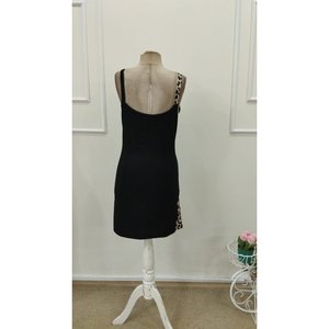 Vestido Mini de Crepé con Estampado de Leopardo, Cuello en V y Tirantes Asimétricos para Mujer, Marca Jane's, para Uso Diario Informal, Sin Forro, Tallas S-3XL - Product Image 4