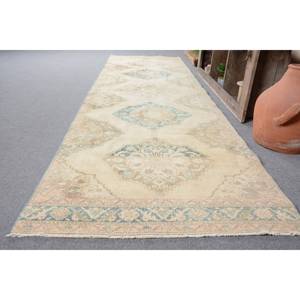 Alfombra turca Vintage Beige y azul 3,9 X 13.5ft Tejido plano de lana con patrón de retazos para decoraciones de sala de estar - Product Image 3