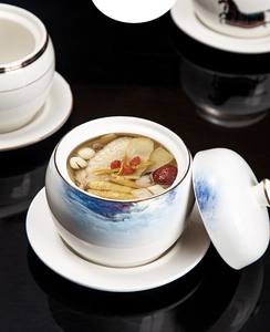 Pot à ragoût en céramique YCPS12 avec bord doré, bol à soupe, pot à nid d'oiseau séparant l'eau pour un usage domestique et hôtelier avec logo personnalisé - Product Image 5