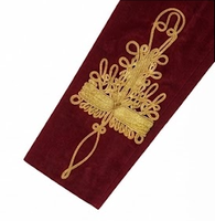 Veste Hussar Vintage pour Homme en Laine Bordeaux, Tunique Uniforme avec Broderie Dorée, Col Montant, Style Vêtement d'extérieur