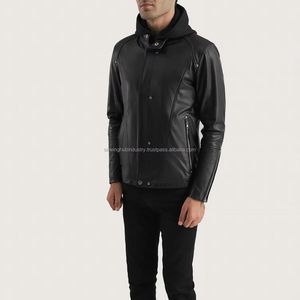 Fashionable Trend High-quality <b>Slim</b>-<b>fit</b> Zip Fastening <b>Jacket</b> Attractive Striped Black Full-grain Leather <b>Jacket</b> for Men - Product Image 4