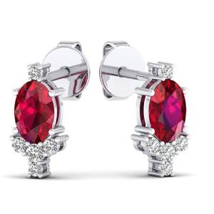 REYES Precio al por Mayor, Pendientes de Oro Sólido de 14K con Corte Ovalado, Gema de Rubí Rojo de 1 Quilate, Moissanita, Cierre de Rosca, para Mujer, Joyería de Lujo - Product Image 5