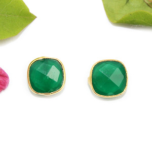 Vintage Verde Onyx Hydro Cuarzo Cojín Forma 6MM 22KGold Plated Bisel Ajuste Stud Pendiente Para Mujeres Joyería al por mayor Fiesta - Product Image 2