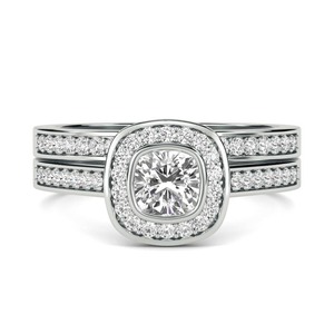 Beautiful Round Diamond Shoulder <b>Set</b> Engagement <b>Ring</b> And Matching Band 1.00 Ct Lab Grown Diamond In 18K <b>Gold</b> Platinum - Product Image 1