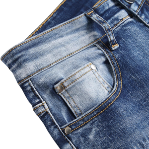 Jeans Vaqueros Azules Deslavados Casuales para Hombre, Paneles en las Rodillas con Textura Acanalada, Transpirables, Ecológicos, con Remaches, para Primavera/Otoño/Invierno - Product Image 6