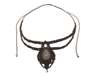 Unique Macrame Necklace for Ladies and Girls Handmade Gemstone <b>Pendant</b> Labradorite Choker, <b>Moonstone</b> Pearl Necklace - Product Image 1