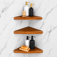 Étagère de douche d'angle triangulaire moderne en bois massif à 3 niveaux, support de rangement mural pour salle de bain, organisation des articles de toilette pour hôtel et maison