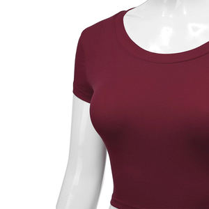 Nueva llegada al por mayor de las mujeres Slim-Fit Crop Top camisetas logotipo personalizado de impresión de color sólido de algodón O cuello Crop Top - Product Image 4