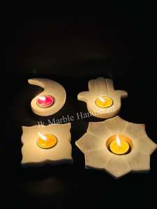 Handmade White Natural Marble Brass Diya Flower Cut Design T-light for Religious Use Best Price Home Decor - Product Image 2
