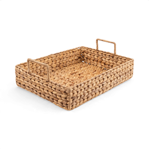 Plateau de rangement décoratif rectangulaire en jacinthe d'eau avec poignée pour table et fête - Product Image 2