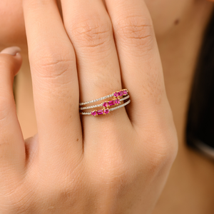 Último diseño gran oferta joyería mejor calidad rubí y Diamante piedra preciosa K18 sólido amarillo apilable banda anillo joyería al por mayor - Product Image 2