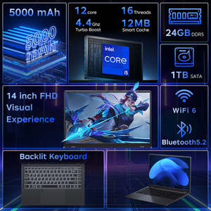 En stock ordinateur portable de jeu Core I5-1240P déverrouillage par empreinte digitale, rétro-éclairé 24GB 1TB DDR5 jusqu'à 4.4GHz ordinateur portable tout neuf - Product Image 4