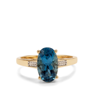 Anillo de Topacio Azul Londres de 3.40ct con Circonita Blanca en Oro Amarillo de 9K, Joyería de Moda - Product Image 2