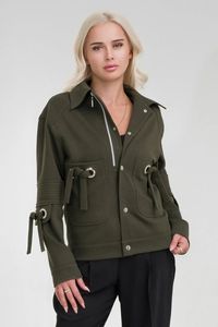 Veste en tissu élasthanne en polyester viscose pour femme avec œillet et accessoires à fermeture éclair et poches à bouton-pression - Product Image 1