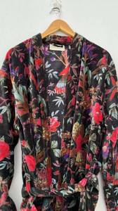 Kimono de terciopelo de algodón, albornoz largo, ropa de dormir suave, con botones de bolsillo, albornoz de terciopelo con estampado de pájaros - Product Image 5