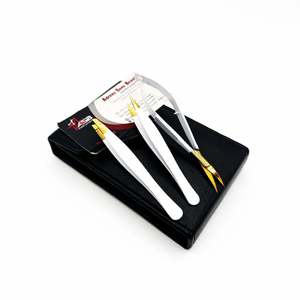 Ensemble de pincettes à sourcils avec logo personnalisé, or, blanc, pointes obliques et pointues, avec ciseaux et étui à ressort pour sourcils pointus - Product Image 3