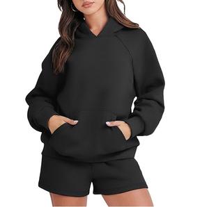 Survêtement de sport pour homme, ensemble court à capuche noir, 2 pièces pour le printemps - Product Image 4