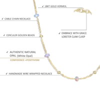 Collier vintage pour femme en opale éthiopienne naturelle blanche, avec perles et chaîne à maillons en argent sterling plaqué or, style mode
