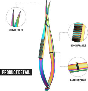 Ciseaux de précision micro-à ressorts en titane arc-en-ciel, droits et tranchants, en acier inoxydable, outil de manucure et pédicure, vente en gros, personnalisable avec logo - Product Image 3