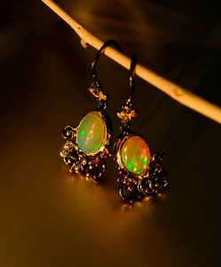 Rainbow <b>Opal</b> Flower <b>Earrings</b> Ethereal Vintage Statement Sterling Silver Jewelry Gift for Women Anniversaries Parties IGI - Product Image 3