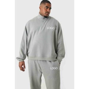 Sudadera Gris con Cierre de Cremallera para Hombre, con Logotipo Personalizado y Pantalones Anchos a Juego, Conjunto Deportivo ODM Trackstar OEM Marca Privada - Product Image 2