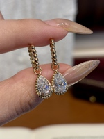 Boucles d'oreilles pendantes en or 18 carats avec diamants de laboratoire en forme de poire, créoles perlées, bijoux raffinés pour femmes