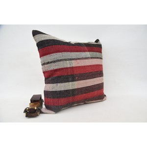 Multicolor Tartan Pattern Wool Kilim Patchwork Pillow 24x24 Inch <b>Fluffy</b> Vintage Leaves Design <b>Cushion</b> Woven Decorative <b>Cushion</b> - Product Image 2