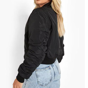 Custom Logo Women's <b>Black</b> Bomber Jacket Wholesale <b>Windbreaker</b> Streetwear Flight Jacket Oversized Varsity Coat Slim Fit Zipper - Product Image 2
