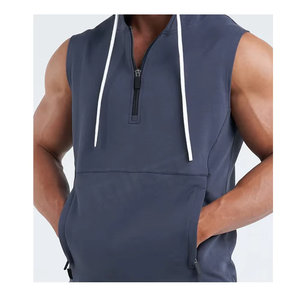 High Quality Men's <b>Sleeveless</b> Fitness <b>Hoodie</b> Casual Wear Gym Fleece Slim Fit Anti-Shrink Polyester/Cotton Breathable for Autumn - Product Image 2